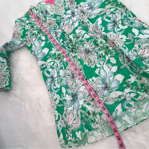 Lilly Pulitzer Hollie Spearmint Green Floral Linen Tunic Top - Picture 10 of 14